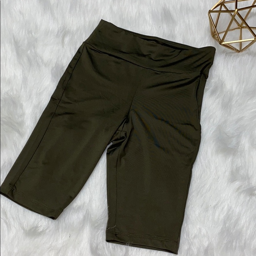 Olive Work Out Biker Shorts